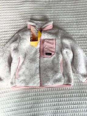 Balabala Pink & White Sherpa Jacket - Soft Zip Front NWT size 2-4Y